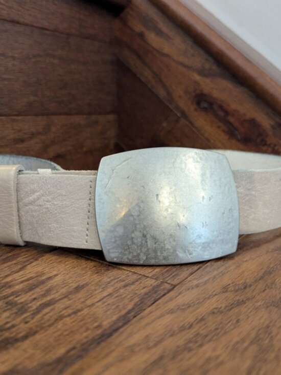 Vintage Y2K leather hip Belt Ivory silver buckle Made In Canada Sz S oversized main image 7